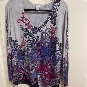 Chico's Gray and Multicolor Paisley Blouse